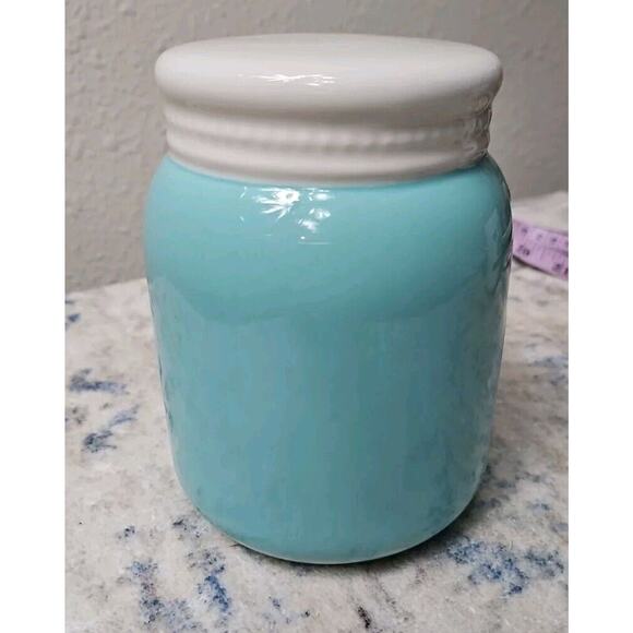 Ceramic Mason Jar Sponge Kitchen Holder Teal Blue World NEW - Picture 2 of 5